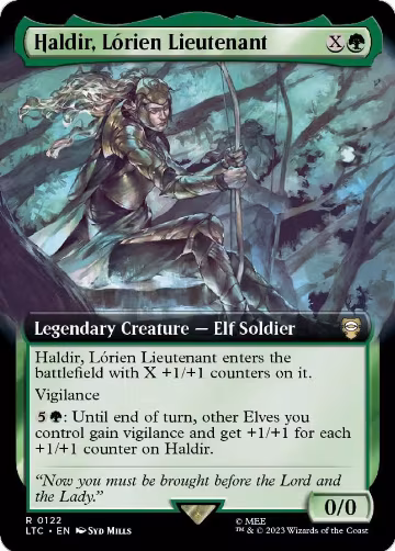 Haldir, Lorien Lieutenant (Extended Art) (122), Commander: The Lord of the Rings: Tales of Middle-earth — Magic card price