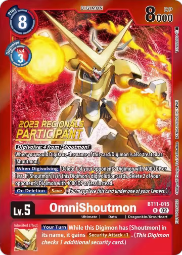 OmniShoutmon (2023 Regionals Participant) (BT11-015 R), Dimensional Phase — Digimon card price