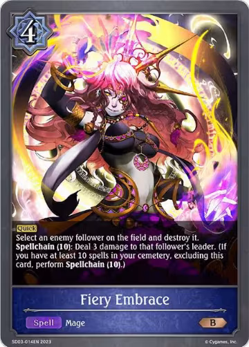 Fiery Embrace (SD03-014EN), Mysteries of Conjuration — Shadowverse card price