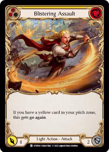 Blistering Assault (Yellow) (DTD092), Dusk till Dawn — Flesh & Blood card price
