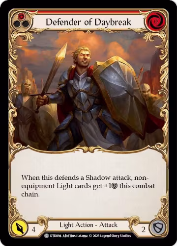Defender of Daybreak (Red) (DTD094), Dusk till Dawn — Flesh & Blood card price