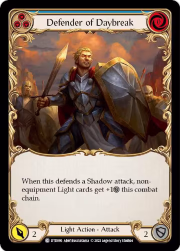 Defender of Daybreak (Blue) (DTD096), Dusk till Dawn — Flesh & Blood card price