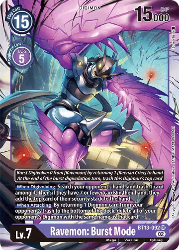 Ravemon: Burst Mode (BT13-092 SR), Versus Royal Knights — Digimon card price
