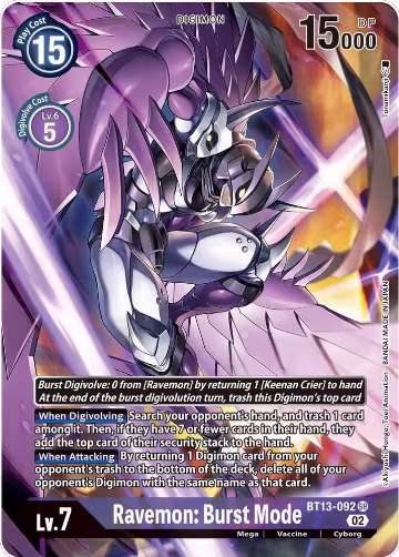 Ravemon: Burst Mode (Alternate Art) (BT13-092 SR), Versus Royal Knights — Digimon card price