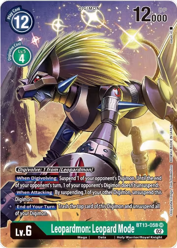 Leopardmon: Leopard Mode (Alternate Art) (BT13-058 SR), Versus Royal Knights — Digimon card price