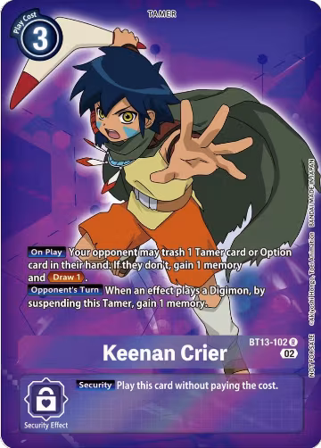Keenan Crier (Box Topper) (BT13-102 R), Versus Royal Knights — Digimon card price