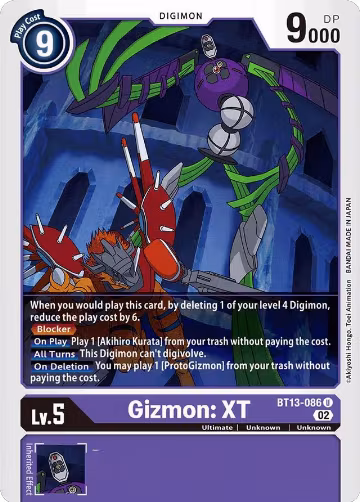 Gizmon: XT (BT13-086 U), Versus Royal Knights — Digimon card price