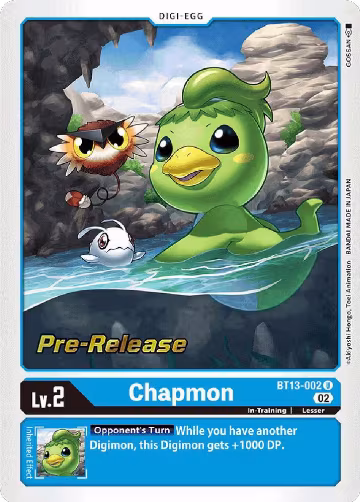 Chapmon (BT13-002 U), Versus Royal Knights Pre-Release Cards — Digimon card price