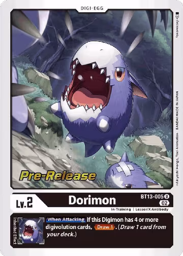 Dorimon (BT13-005 U), Versus Royal Knights Pre-Release Cards — Digimon card price