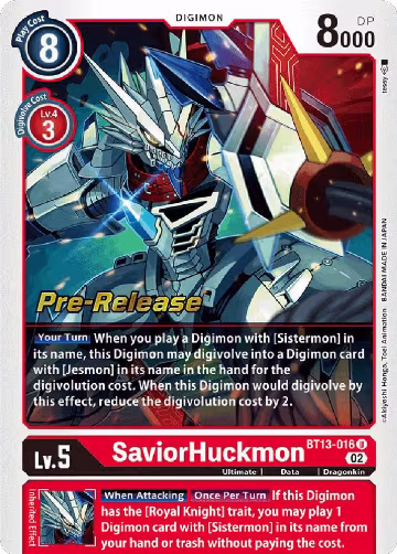 SaviorHuckmon (BT13-016 U), Versus Royal Knights Pre-Release Cards — Digimon card price
