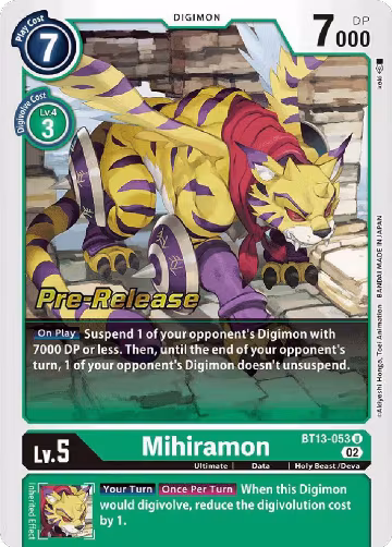 Mihiramon (BT13-053 U), Versus Royal Knights Pre-Release Cards — Digimon card price