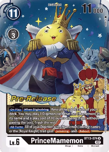 PrinceMamemon (BT13-074 U), Versus Royal Knights Pre-Release Cards — Digimon card price