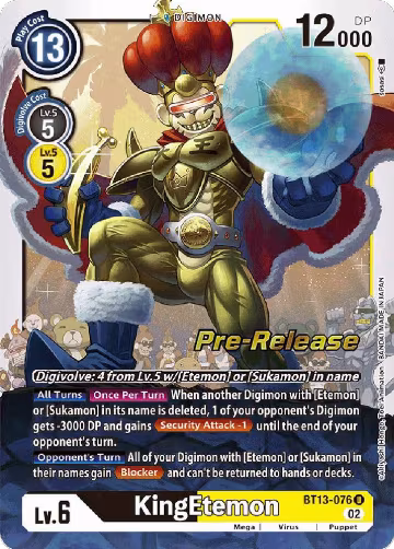 KingEtemon (BT13-076 U), Versus Royal Knights Pre-Release Cards — Digimon card price
