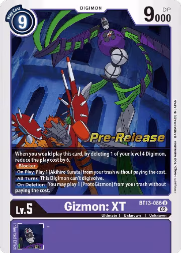 Gizmon: XT (BT13-086 U), Versus Royal Knights Pre-Release Cards — Digimon card price