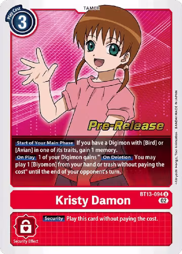 Kristy Damon (BT13-094 U), Versus Royal Knights Pre-Release Cards — Digimon card price