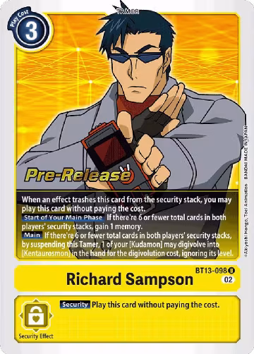 Richard Sampson (BT13-098 U), Versus Royal Knights Pre-Release Cards — Digimon card price