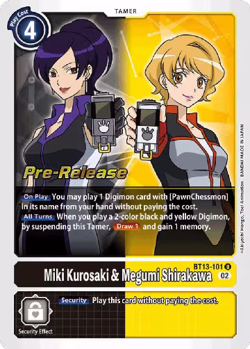 Miki Kurosaki & Megumi Shirakawa (BT13-101 U), Versus Royal Knights Pre-Release Cards — Digimon card price