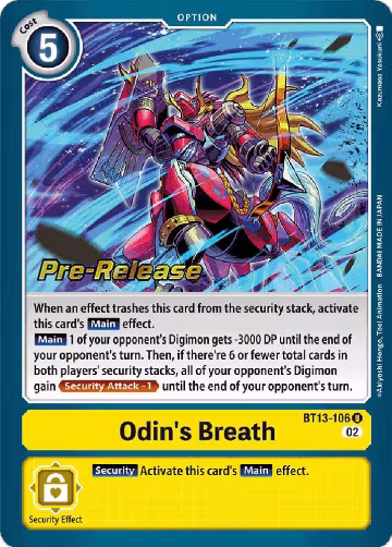 Odin's Breath (BT13-106 U), Versus Royal Knights Pre-Release Cards — Digimon card price