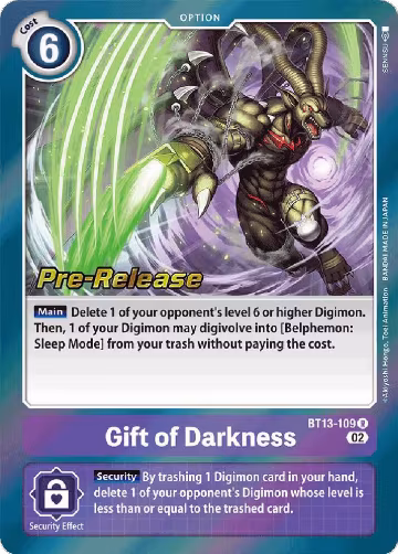 Gift of Darkness (BT13-109 R), Versus Royal Knights Pre-Release Cards — Digimon card price