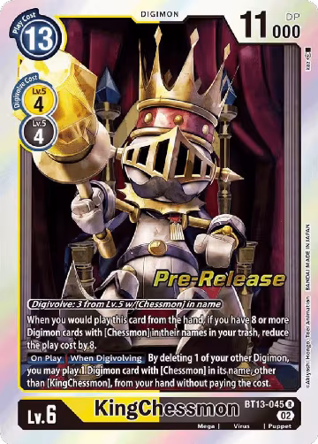 KingChessmon (BT13-045 R), Versus Royal Knights Pre-Release Cards — Digimon card price