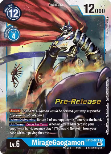 MirageGaogamon (BT13-031 R), Versus Royal Knights Pre-Release Cards — Digimon card price