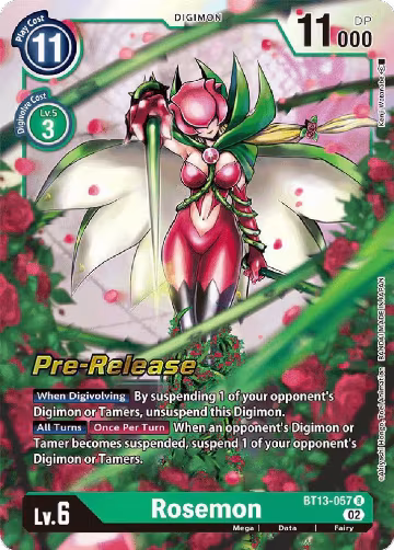 Rosemon (BT13-057 R), Versus Royal Knights Pre-Release Cards — Digimon card price