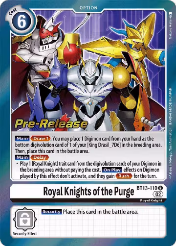 Royal Knights of the Purge (BT13-110 R), Versus Royal Knights Pre-Release Cards — Digimon card price