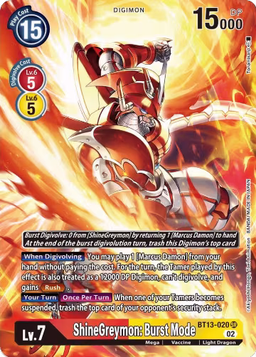 ShineGreymon: Burst Mode (Alternate Art) (BT13-020 SR), Versus Royal Knights — Digimon card price