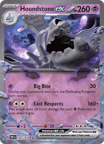 Houndstone ex (102/197), Obsidian Flames — Pokémon card price