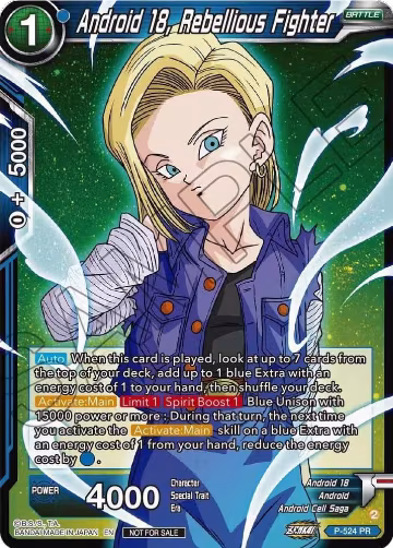 Android 18, Rebellious Fighter (Zenkai Series Tournament Pack Vol.5) (P-524), Tournament Promotion Cards — DB Super card price