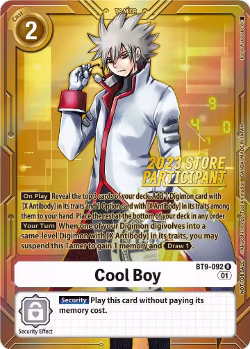 Cool Boy (2023 Store Participant) (BT9-092 R), X Record — Digimon card price