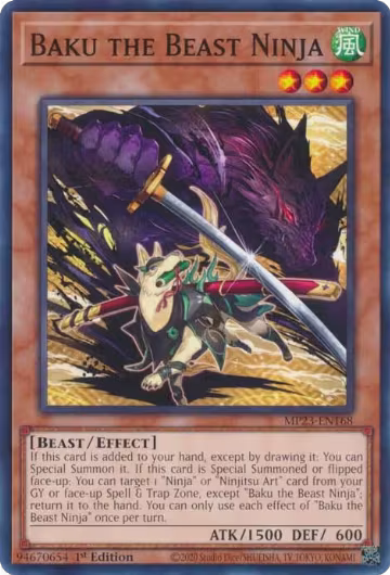 Baku the Beast Ninja (MP23-EN168), 25th Anniversary Tin: Dueling Heroes Mega Pack — Yu-Gi-Oh! card price