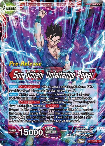 Son Gohan // Son Gohan, Unfaltering Power (BT22-001), Critical Blow Pre-Release Cards — DB Super card price