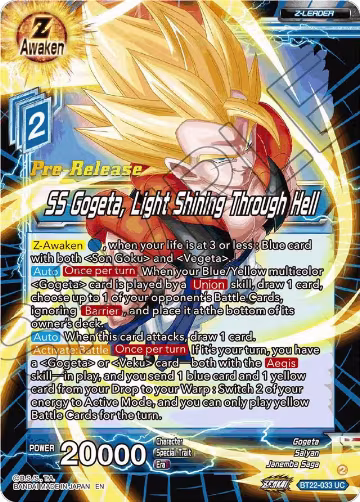 SS Gogeta, Light Shining Through Hell (BT22-033), Critical Blow Pre-Release Cards — DB Super card price
