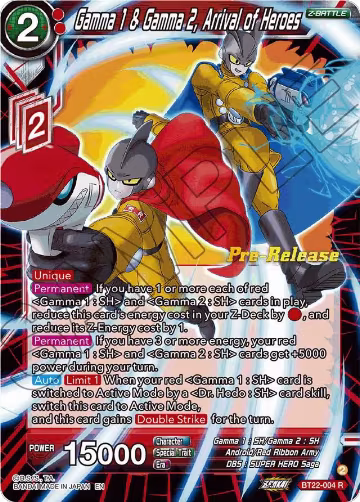 Gamma 1 & Gamma 2, Arrival of Heroes (BT22-004), Critical Blow Pre-Release Cards — DB Super card price