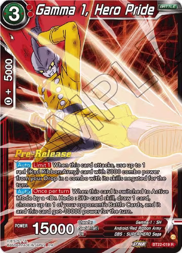 Gamma 1, Hero Pride (BT22-019), Critical Blow Pre-Release Cards — DB Super card price