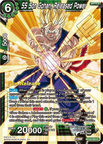 SS Son Gohan, Released Power (BT22-063), Critical Blow Pre-Release Cards — DB Super card price