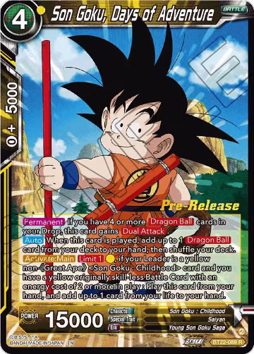 Son Goku, Days of Adventure (BT22-089), Critical Blow Pre-Release Cards — DB Super card price