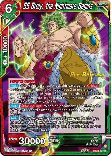SS Broly, the Nightmare Begins (BT22-133), Critical Blow Pre-Release Cards — DB Super card price