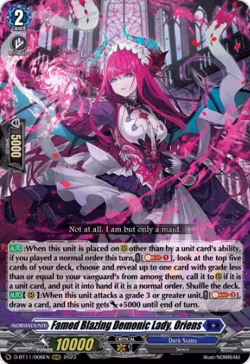 Famed Blazing Demonic Lady, Oriens (D-BT11/006EN), D-BT11: Clash of the Heroes — Vanguard card price