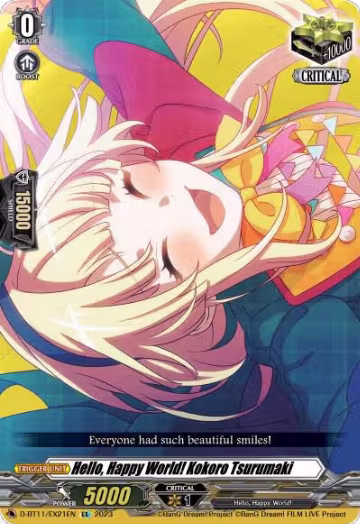 Hello, Happy World! Kokoro Tsurumaki (D-BT11/EX21EN), D-BT11: Clash of the Heroes — Vanguard card price