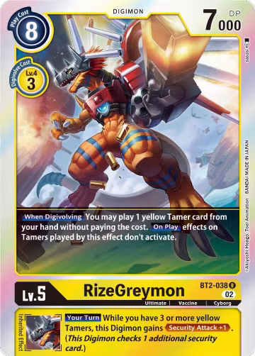 RizeGreymon - BT2-038 (Resurgence Booster Reprint) (BT2-038 R), Resurgence Booster — Digimon card price