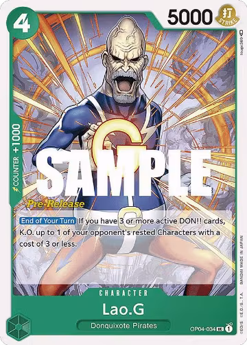 Lao.G (OP04-034), Kingdoms of Intrigue Pre-Release Cards — One Piece card price