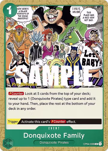 Donquixote Family (OP04-036), Kingdoms of Intrigue Pre-Release Cards — One Piece card price