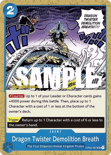 Dragon Twister Demolition Breath (OP04-057), Kingdoms of Intrigue Pre-Release Cards — One Piece card price