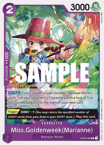 Miss.Goldenweek(Marianne) (OP04-065), Kingdoms of Intrigue Pre-Release Cards — One Piece card price