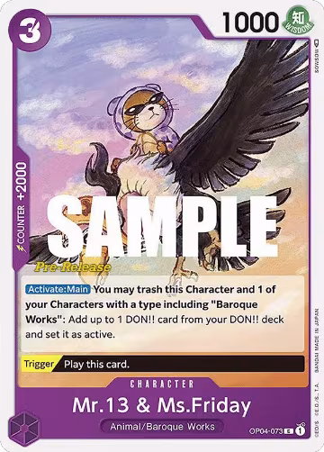Mr.13 & Ms.Friday (OP04-073), Kingdoms of Intrigue Pre-Release Cards — One Piece card price