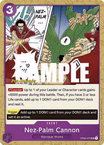 Nez-Palm Cannon (OP04-075), Kingdoms of Intrigue Pre-Release Cards — One Piece card price