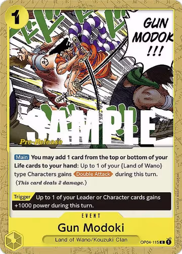 Gun Modoki (OP04-115), Kingdoms of Intrigue Pre-Release Cards — One Piece card price