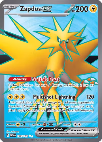 Zapdos ex - 192/165 (192/165), Scarlet & Violet 151 — Pokémon card price